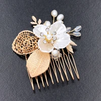 floralbride gold color crystal rhinestones pearls flower wedding hair comb bridal headpieces hair accessories bridesmaids women
