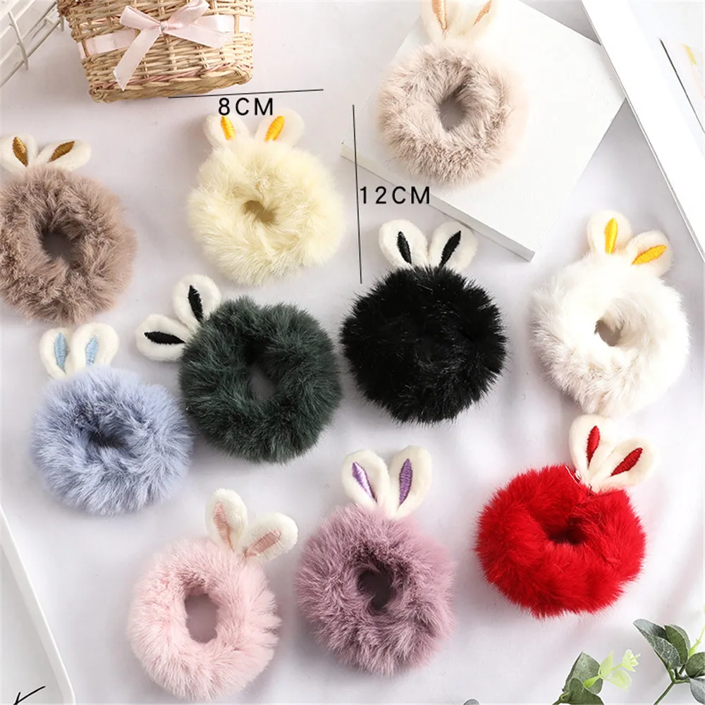 

Cute Sweet Imitation Rabbit Fur Rabbit Ears Elastic Hair Bands Girls Women Fluffy Hair Rings Candy Color Plush Hair Accessories