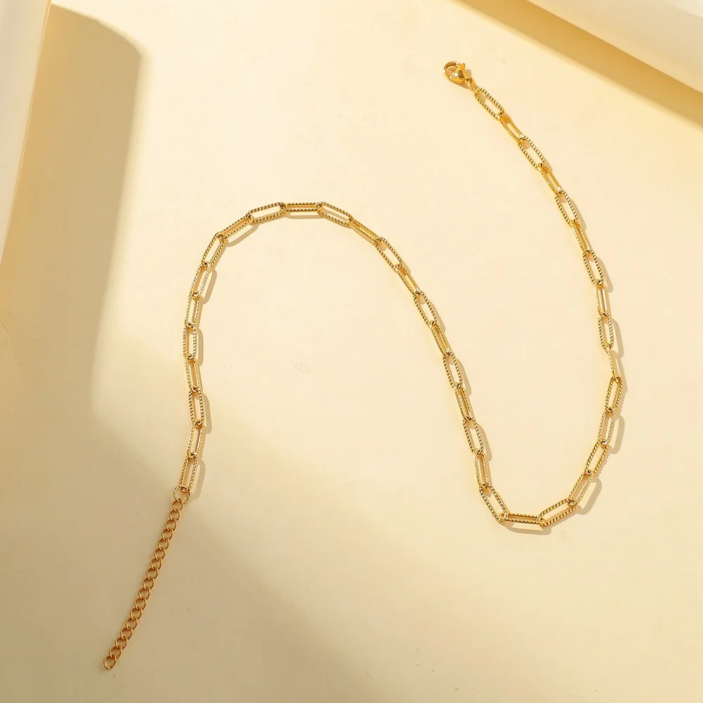 

Stainless Steel Chain Necklaces for Women Men Gold Embossing Rectangular Choker On The Neck Jewelry Accessories Friends Gifts