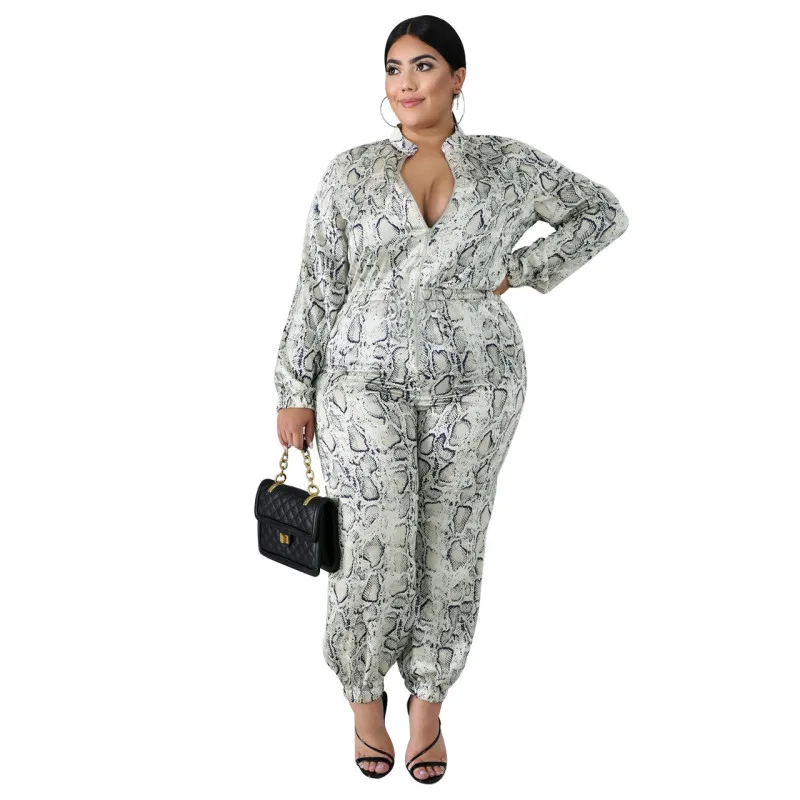 Женские комбинезоны больших размеров со змеиным узором с длинным рукавом