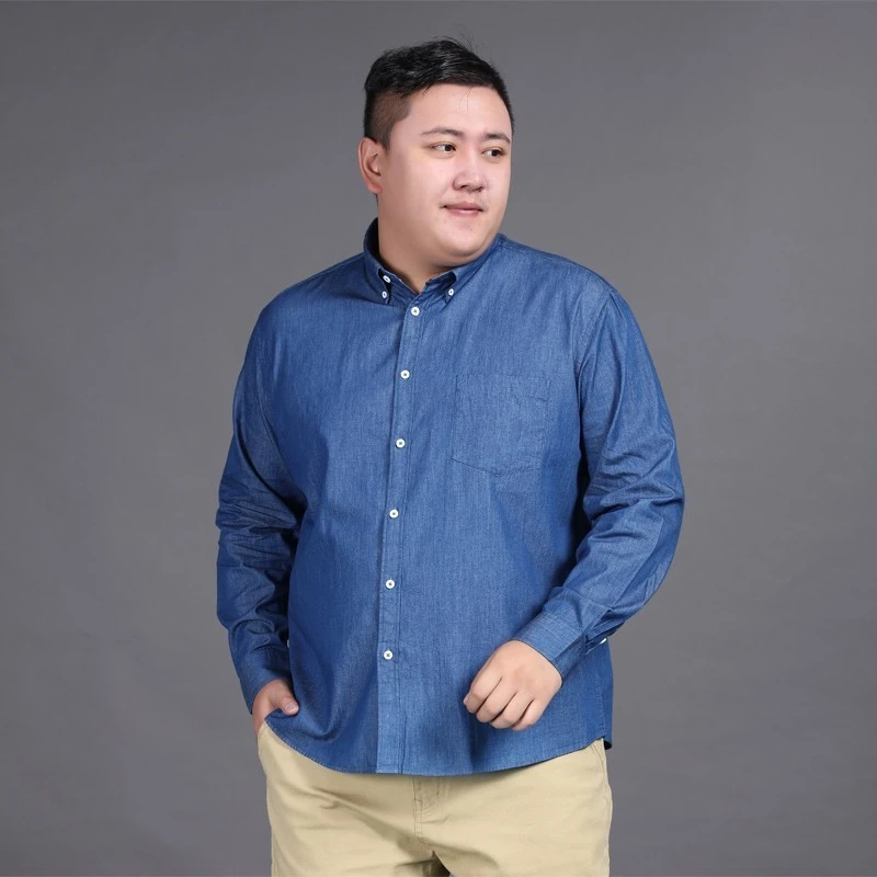 

New Plus Size 8xl 7xl Jeans Mens Shirts Cotton Long Sleeve Oxford Slim Camisa Social Autumn Denim Shirt Men Brand-clothing