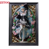 anime relife in a different world from zero gk big 3d photo frame anime figure stereoscopic hangable 31cm sexy maid swimsuit