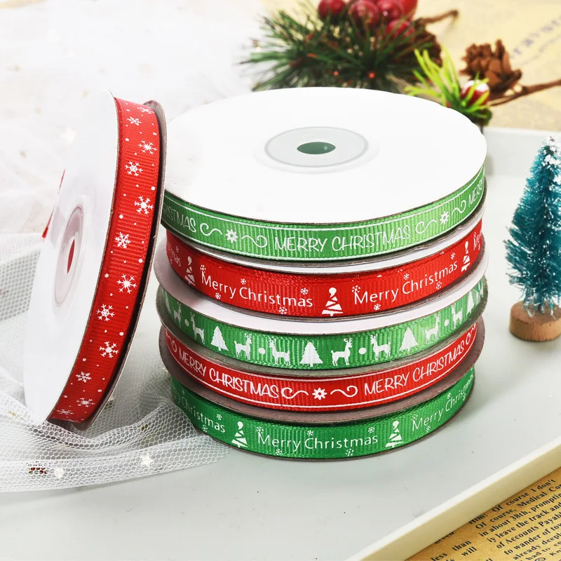 

10Yard/Roll Christmas Ribbon Printed Grosgrain Ribbons Gift Box Cake Wrapping Wedding Decoration Merry Christmas New Year 2022