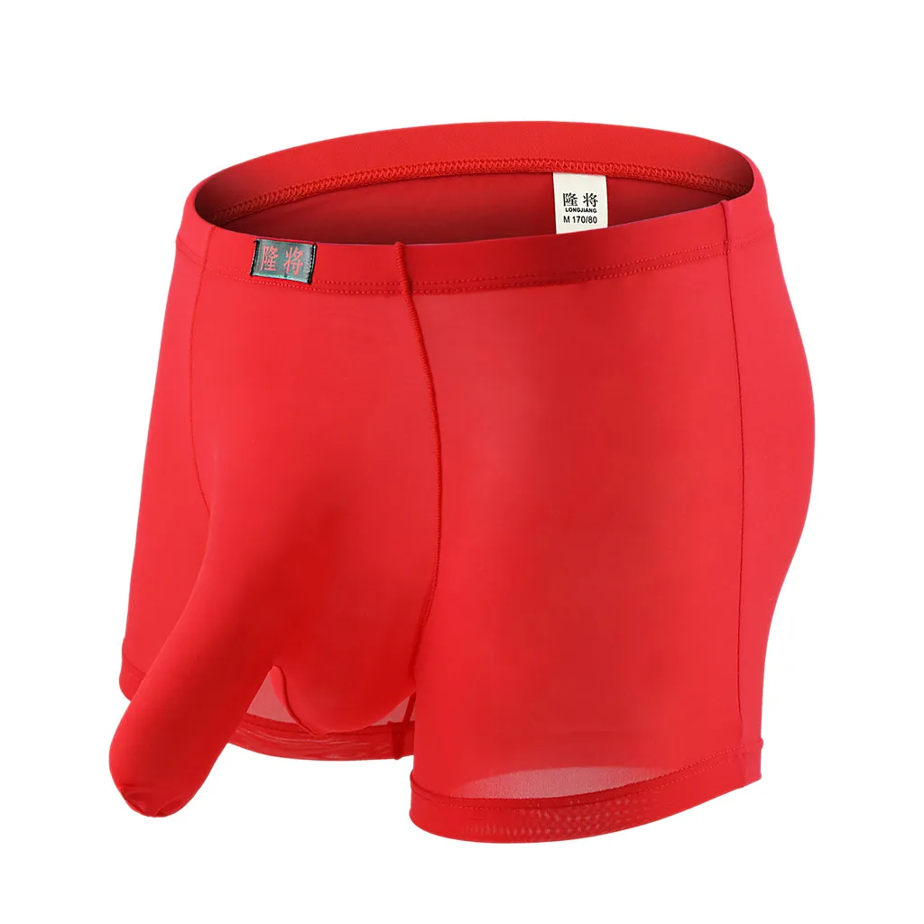 Red Men's Underwear Boxer Underpants Knickers Transparent Bulge Pouch Shorts Sexy Breathable Underpants Underwear Boxer Mens Panties - Цвет: Red