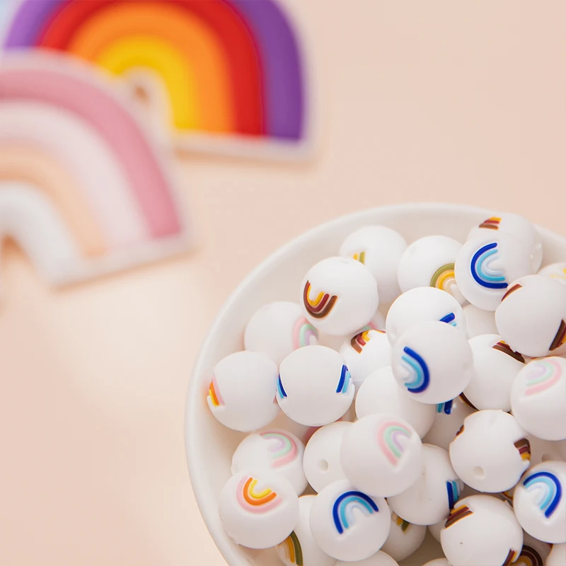 

10pc Baby Silicone Beads Rainbow Food Grade Silicone Teether DIY Pacifier Clips Necklace Handmade Baby Teether Supplies BPA Free