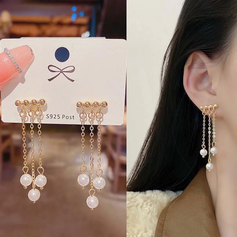 

New Trendy Geometric Pearl Drop Earrings For Women Fashion Metal Gold Plated Tassel Pendant Earring Girls Wedding Jewelry Gifts