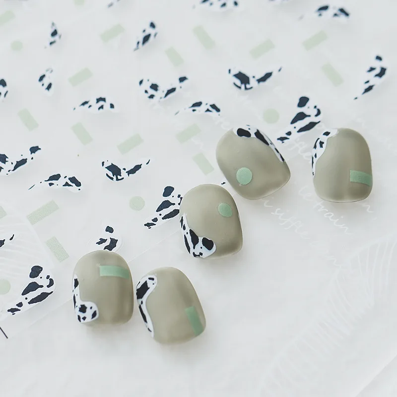 

3D Floral Nail Sticker Translucent Dried Flower Nail Transfer Stickers Decals DIY Manicures Cows Black White Color Mixing