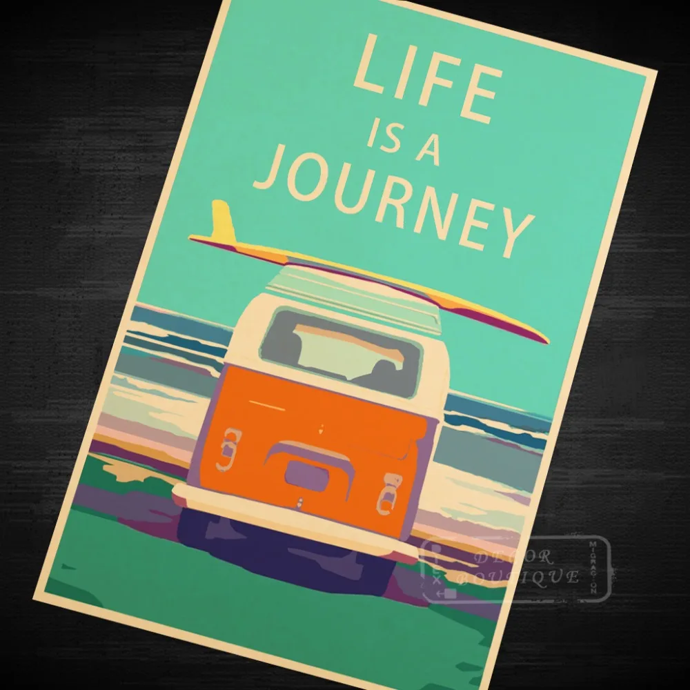 Life Is A Journey Vintage Travel Surf Beach Poster Retro Canvas Painting DIY Wall Stickers Art Home Bar Posters Decor Gift | Дом и сад