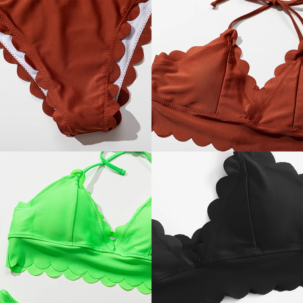 

Women's Solid Swimsuit Bikini Top Woman 2021 Pajama Sets of Shorts Swimwear Lace Female Set With Micro Black Sexy Brazilian 2021