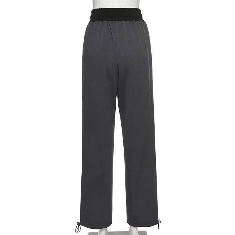

women's Casual Pants Autumn and winter fashion color contrast loose high waist corset casual trousers Streetwear