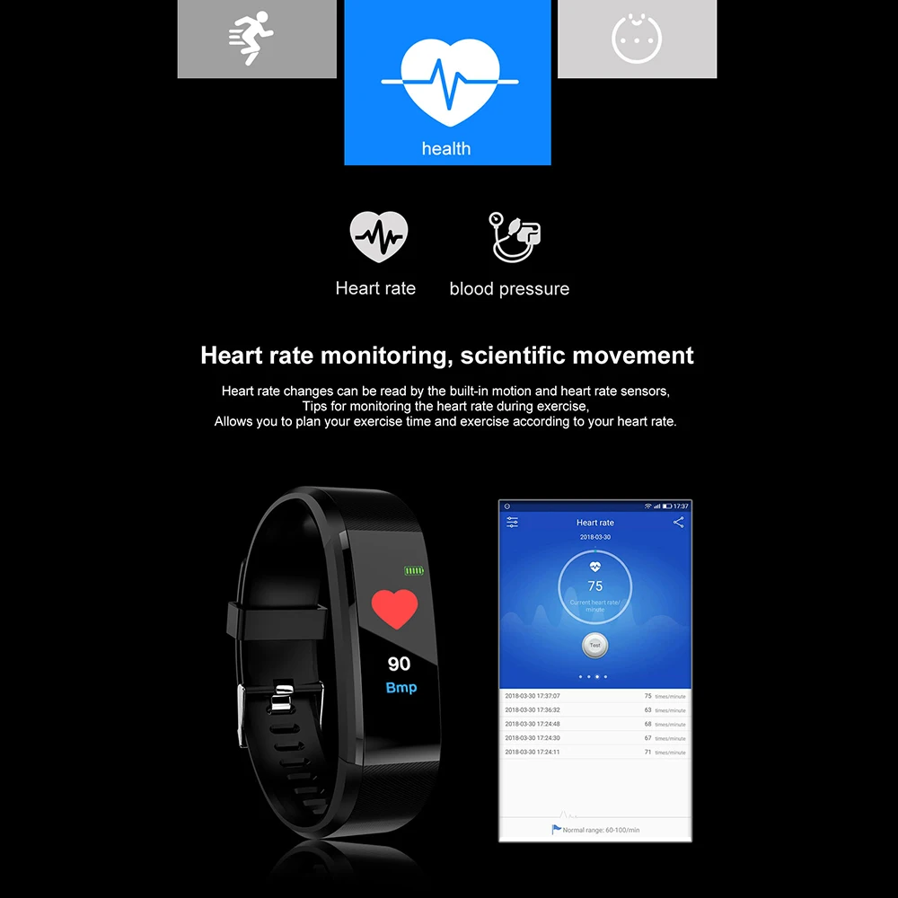 Новинка 115 умный браслет с цветным экраном спортивный Bluetooth часы монитором