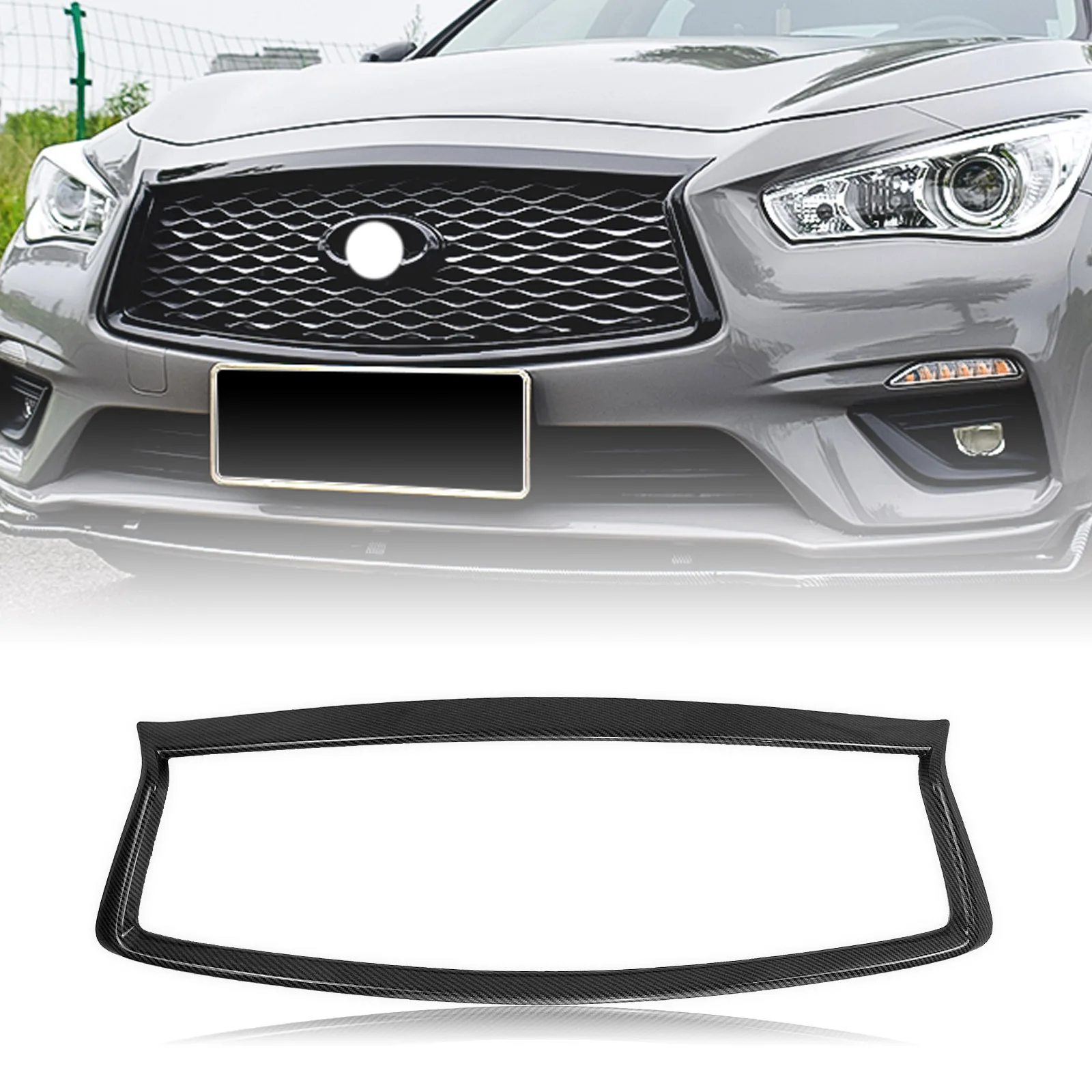 

Для INFINITI Q50 Q50S 2014-2017 передняя решетка гриля отделка верхняя крышка полоса из углеродного волокна внешний вид бампер фоторамка обода