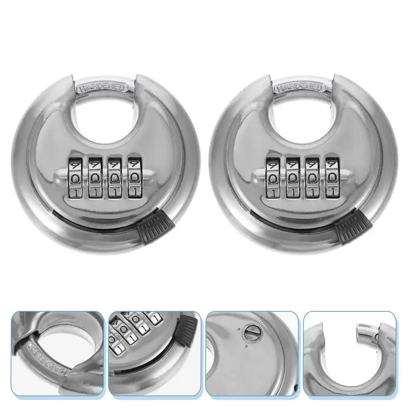 

2pcs Stainless Steel Warehouse Anti-Theft Code Locks Household Locks Silver Steel Warehouse Anti-Theft Four-Digit Code Padlock