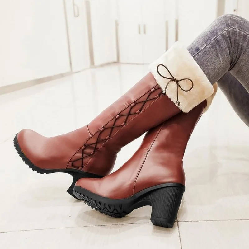 

И осень-зима новые женские ботинки на толстом каблуке зимние ботинки в Корейском стиле на высоком каблуке женские ботинки больших размеров ...