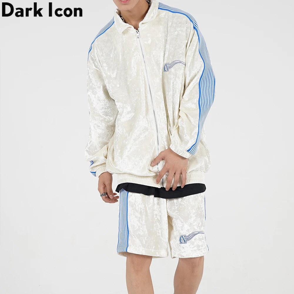 

Dark Icon Sport Style Velvet Jacket Men Streetwear Men's Jackets Full Length 3 Colors