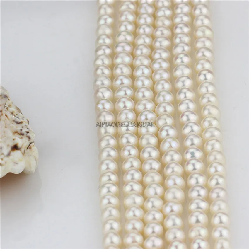 

APDGG Natural freshwater AA- 7mm near round white pearl strands loose beads women lady jewelry DIY