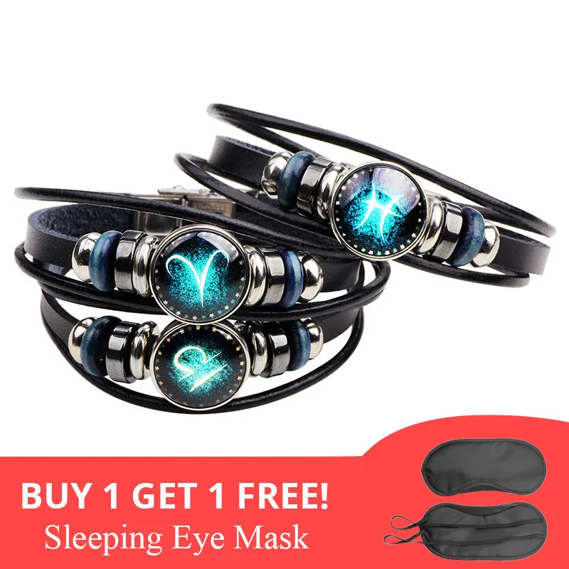 

2020 New Aries Pisces Capricorn Sagittarius Leo 12 Zodiac Sign Bracelet Women Men Handmade Braided Genuine Leather Bracelets