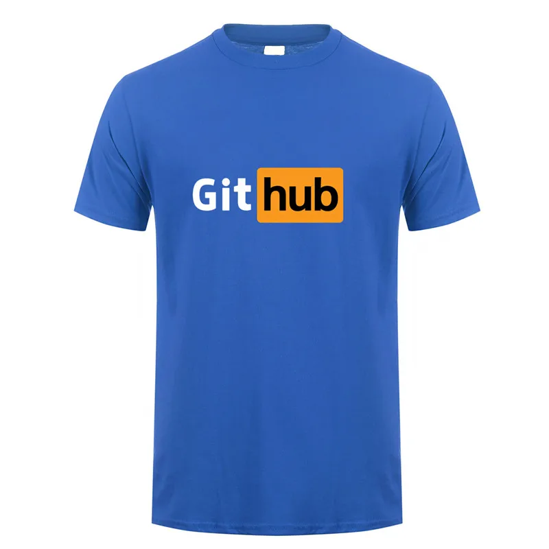 Забавный дизайн футболка Github хлопковая Футболка с круглым вырезом и короткими рукавами Мужская футболка LH-151 - Цвет: White Royal neck