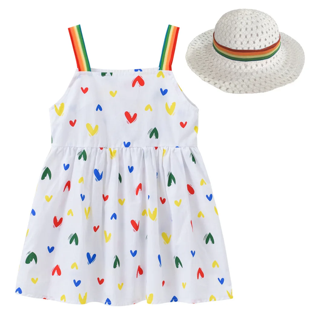 

2021 Baby Girls Dress 2021 Summer Girl Children Sports Skirts Cute Rainbow Shoulder Strap Suspender Skirt Children's Beach Dress
