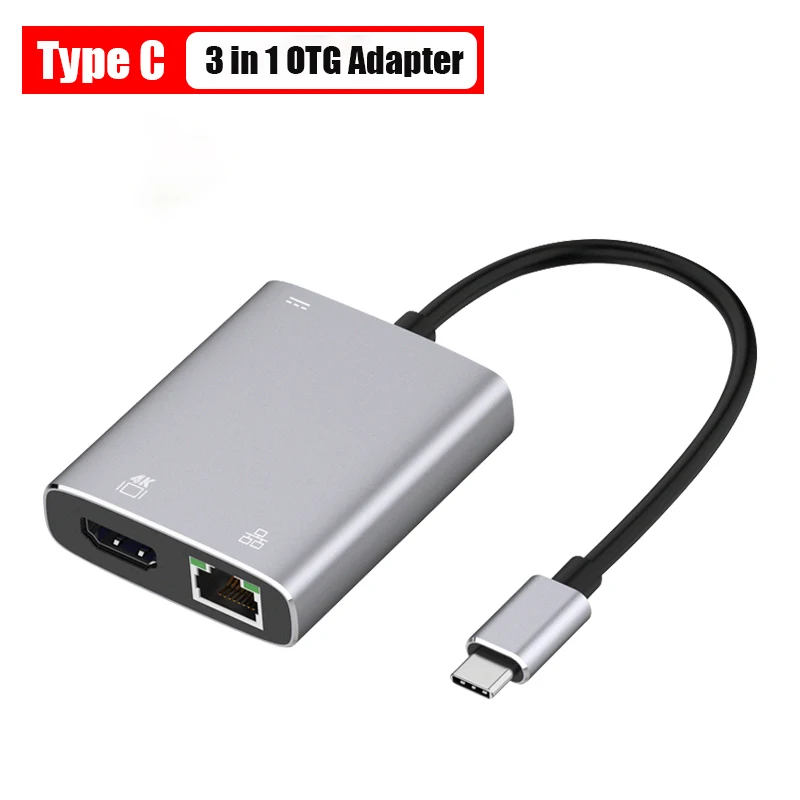 

USB C to RJ45 Lan OTG Adapter1000Mbs Ethernet Type C to 4K HDMI-compatible with PD3.0 Converter for RJ45 Smartphone MacBook Pro