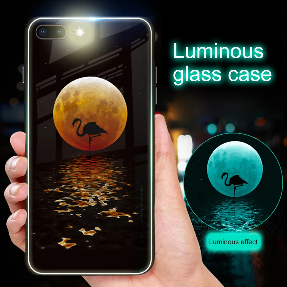 Crane Светящийся чехол из закаленного стекла для iPhone 11 Pro Xs Max Xr 6 6s 7 8 Plus 5 5S, Роскошный чехол с буквой Метеор для iPhone 11, чехол - Цвет: Crane