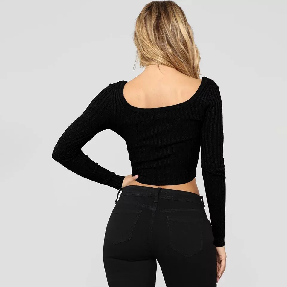 

Long Sleeve Crop Women Top White Black Sexy Cropped Top Zipper Short Slim Cotton knitting TShirt Winter Autumn Cropped Feminino