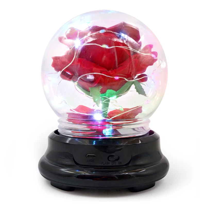 

Dried Rose in Glass Dome with Led Light Strip USB Artificial Flower Display Dome Light Ornament Gift for Lover 5V LC