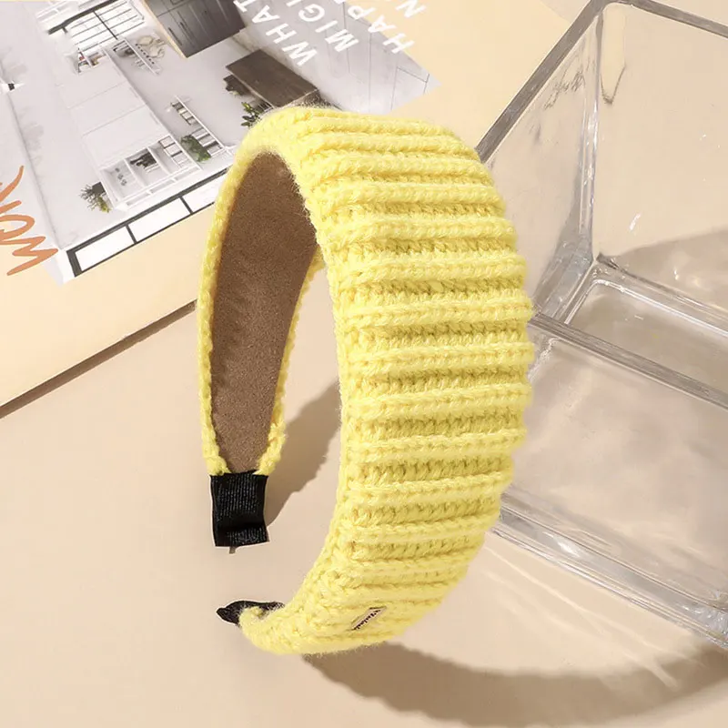 

Trendy Broad-brimmed Striped Head Hoop Solid Color All-matched Sponge Wide Side Hair Accessories Winter Knitted Wool Hair Hoop