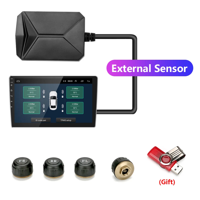 with External sensor Vtopek USB TPMS монитор давления в шинах Android навигация Беспроводная передача бар/Psi мониторинг сигнализации температура приемник - Тип: with External sensor
