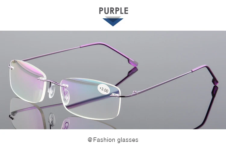 fold purple Очки для чтения без оправы, мужские, титановый сплав, складные, женские, квадратные очки, дальнозоркость, безрамные очки+ 1,0+ 1,5+ 2,0+ 2,5+ 3,0 - Цвет оправы: fold purple