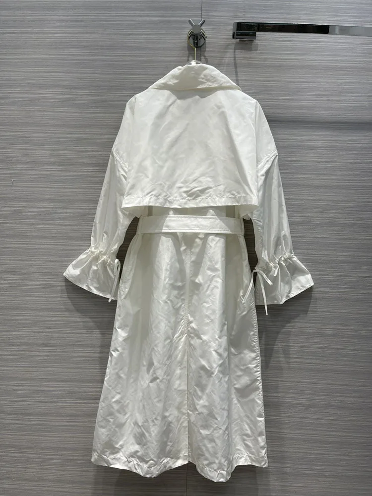 

High-end Brand Women Sunscreen Trench 2021 New Lapel Long Sleeve High Waist Trench Office Lady Versatile Polyester Windbreaker