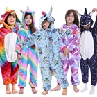 Кигуруми Пижама с единорогом для девочек и мальчиков, пижама с динозавром для малышей зимняя Фланелевая пижама с рисунком единорога для маленьких детей