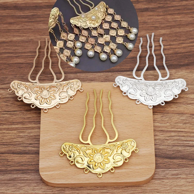 

69x29mm Metal Alloy Flowers Hair Combs Gold Color Silver Plated Hair Combs Setting DIY Headwear Accessories For Jewelry Making