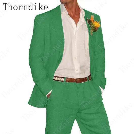Летний Пляжный белый льняной мужской костюм Thorndike смокинг для жениха свадебный