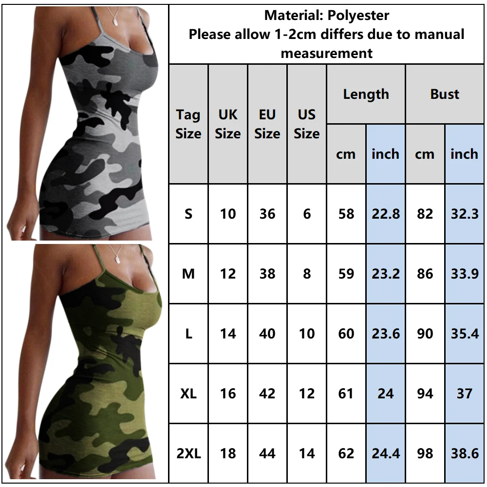 

New Women Sexy Plus Size Camo Dresses strap bodycone Evening Party Pencil Club Mini Dress Ladies Camouflage Slim Dresses Vestido