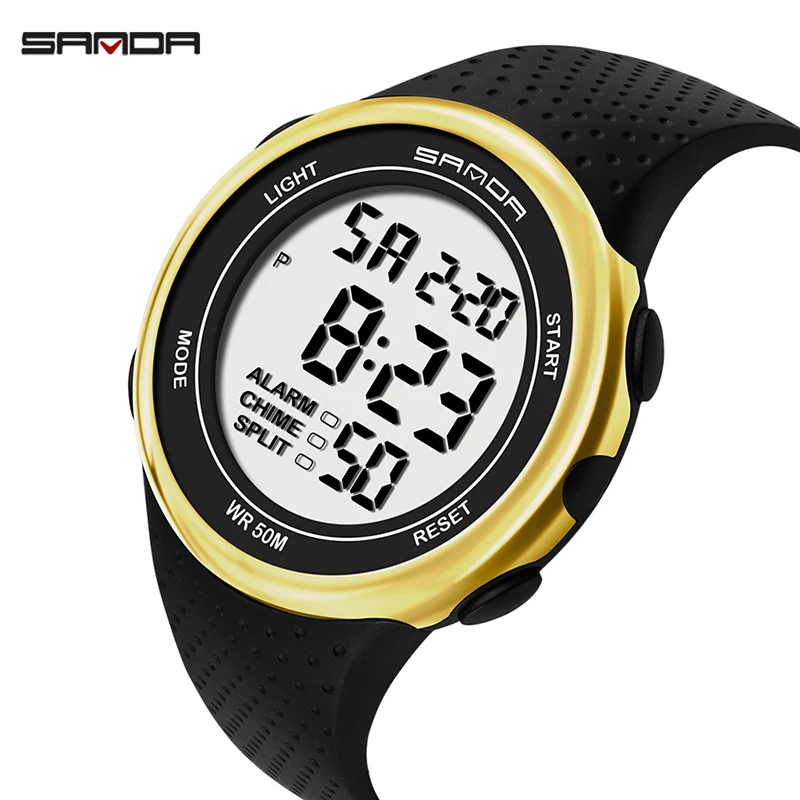 black-gold SANDA водонепроницаемые мужские спортивные часы люксовый бренд Модные армейские электронные часы светодиодный электронные часы мужские relogio masculino - Цвет: black-gold