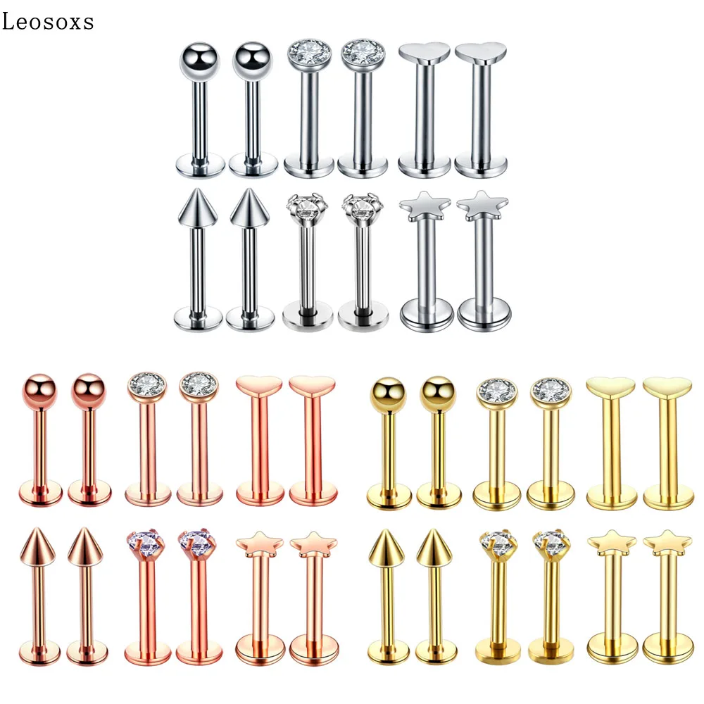 

Leosoxs Best-selling lip studs set, stainless steel ear studs, multi-color, assorted, popular in Europe and America