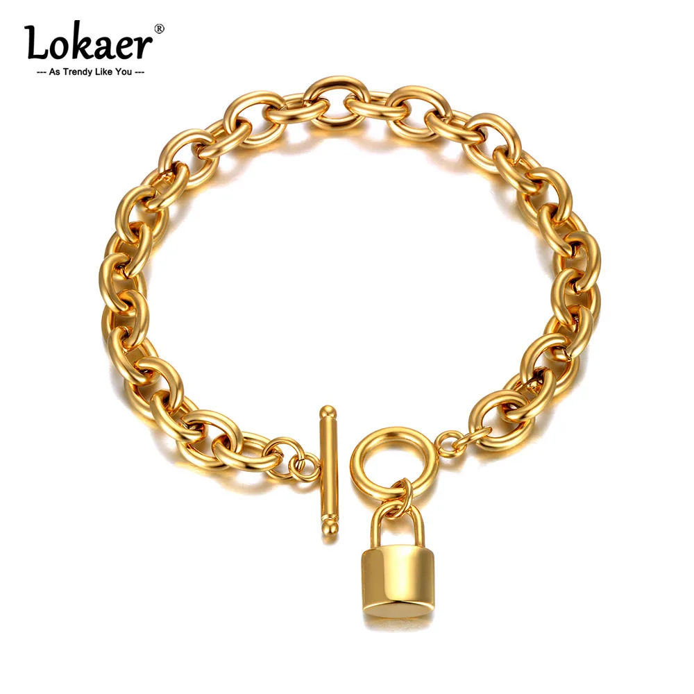 Модный браслет Lokaer из нержавеющей титановой стали с подвесками замок для женщин
