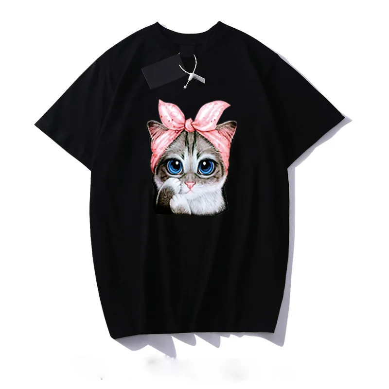 Женская футболка с принтом кошек винтажная хлопковая коротким рукавом и