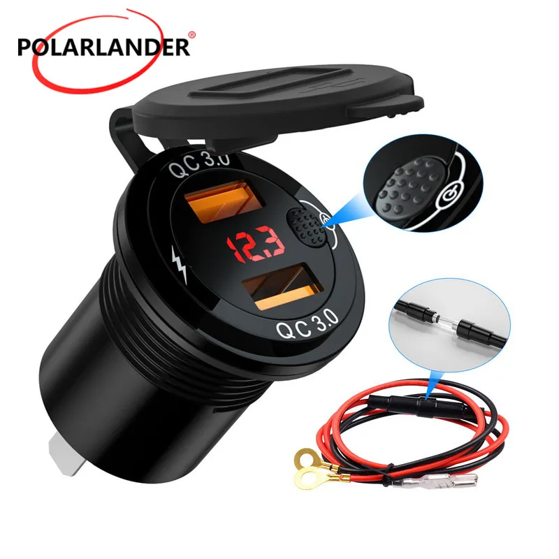 

Aluminum alloy Red Digital Display Voltmeter Round Super Fast Charge Charger with Mechanical Switch Dual USB 60CM Line/Terminal