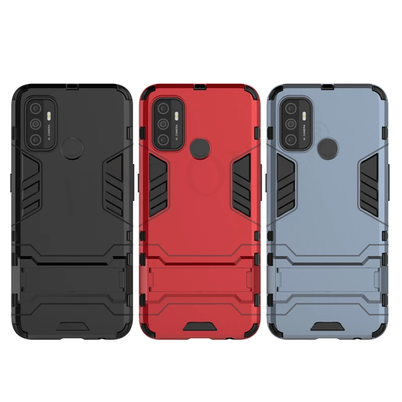 for oppo a53 a32 case cover a52 a72 a92s a12 a31 tpu bumper robot holder stand shockproof armor phone back case for oppo a53 a32 free global shipping