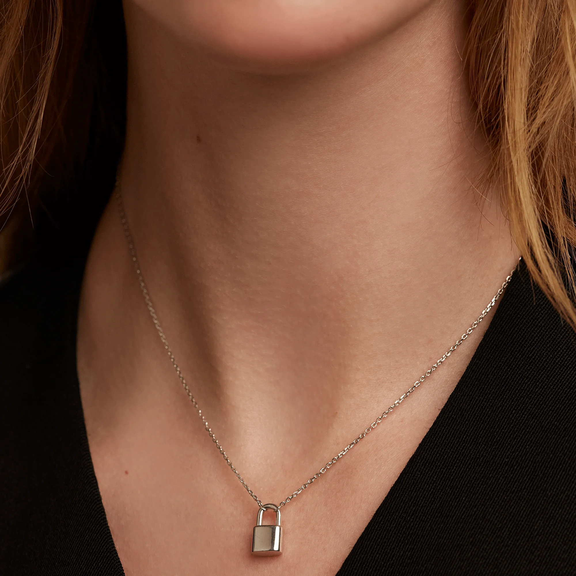 

Beautiful cute Lock charm pendant with long link chain necklace for women lady 925 sterling silver fine wedding necklace jewelry