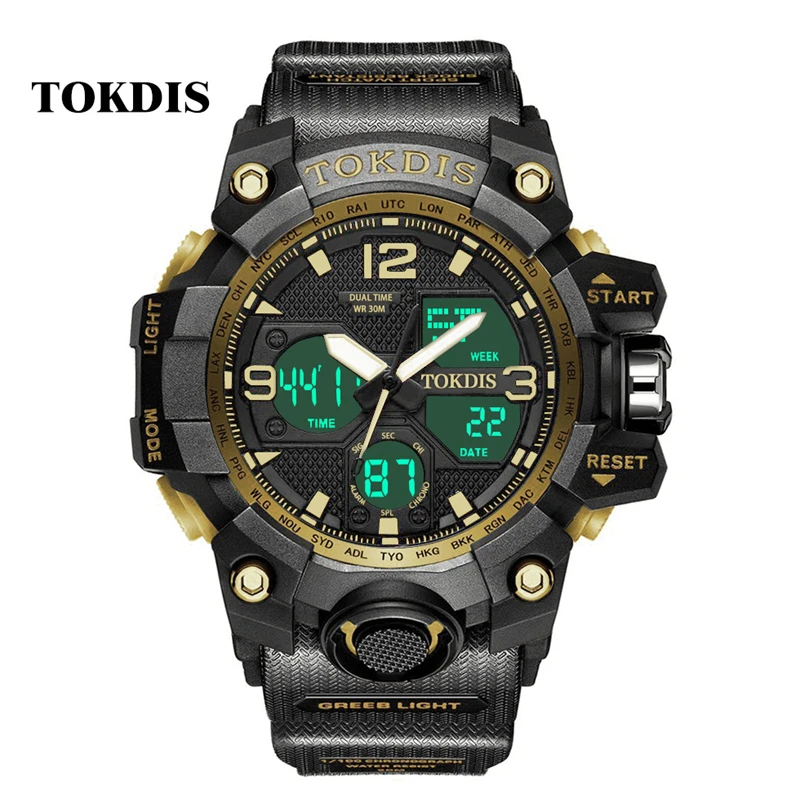 2021 TOKDIS Men's Multifunctional 50M Waterproof Clock Alarm Reloj Hombre Dual Display Watch Quartz Military Watch Sports New