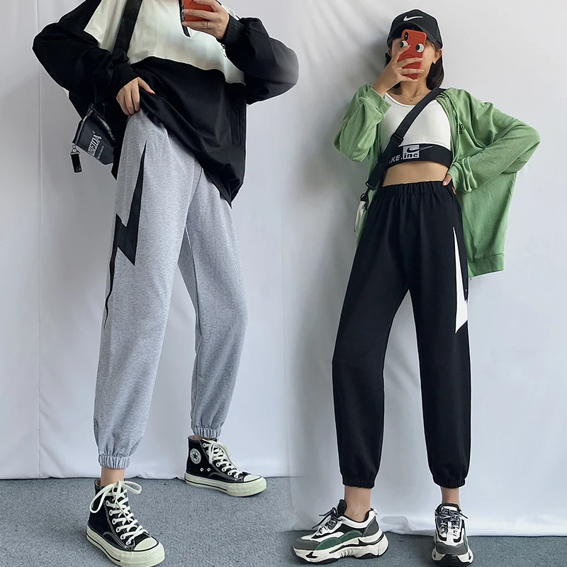 

Ankle Length Pants Women's Solid Color Casual Students Harem All-Match Mujer Joggers Couple Patchwork Hip Hop Streetwear