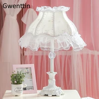 nordic ins pink table lamps lace fabric lamp led stand desk light fixtures for bedroom bedside princess home decor luminaire e27
