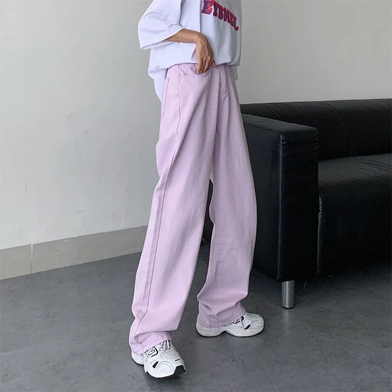 

Jeans Women Solid Leisure Loose High Waist Wide Leg All-match n Style Chic Purple Autumn Stylish Streetwear Minimalist