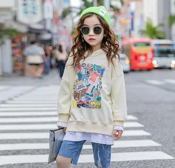 

Cultiseed Girls Cartoon Print Sweater Big Children Girls Long Sleeve Hoodie Tops Kids Holiday Loose Casual Fake 2pc Sweater Coat