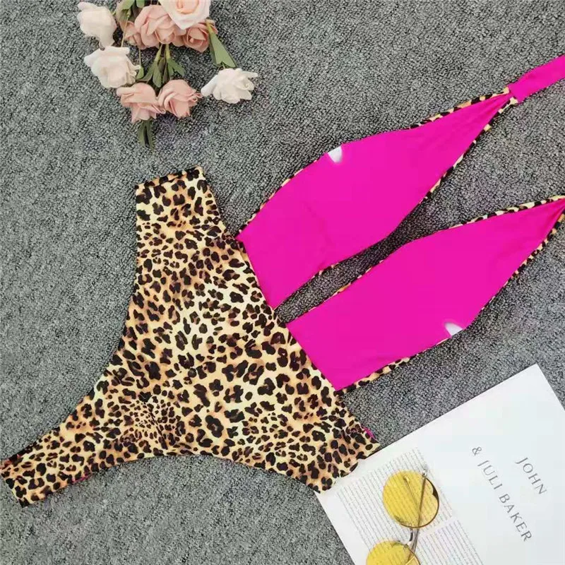 Bikini One Piece 2020 mujer New Sexy Leopard Swimsuit Women Deep V Brazilian Swimwear Bandage Bathing Suits Bathers | Спорт и