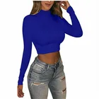 Женская облегающая футболка с длинным рукавом, неоновый топ с высоким горлом, уличная мода, весна-осень 2020