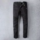 Мужские джинсы, черные рваные джинсы, в стиле пэчворк, для езды на мотоцикле